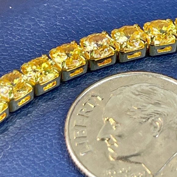 10.5ct Yellow Citrine tennis bracelet 14k Yellow Gold Electroplated on Silver. - Picture 9 of 12